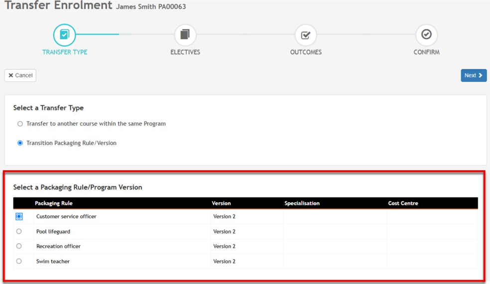 Packaging Rule Transfer Wizard