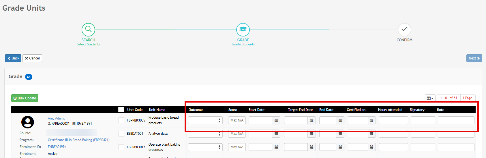 The Grade Units tool