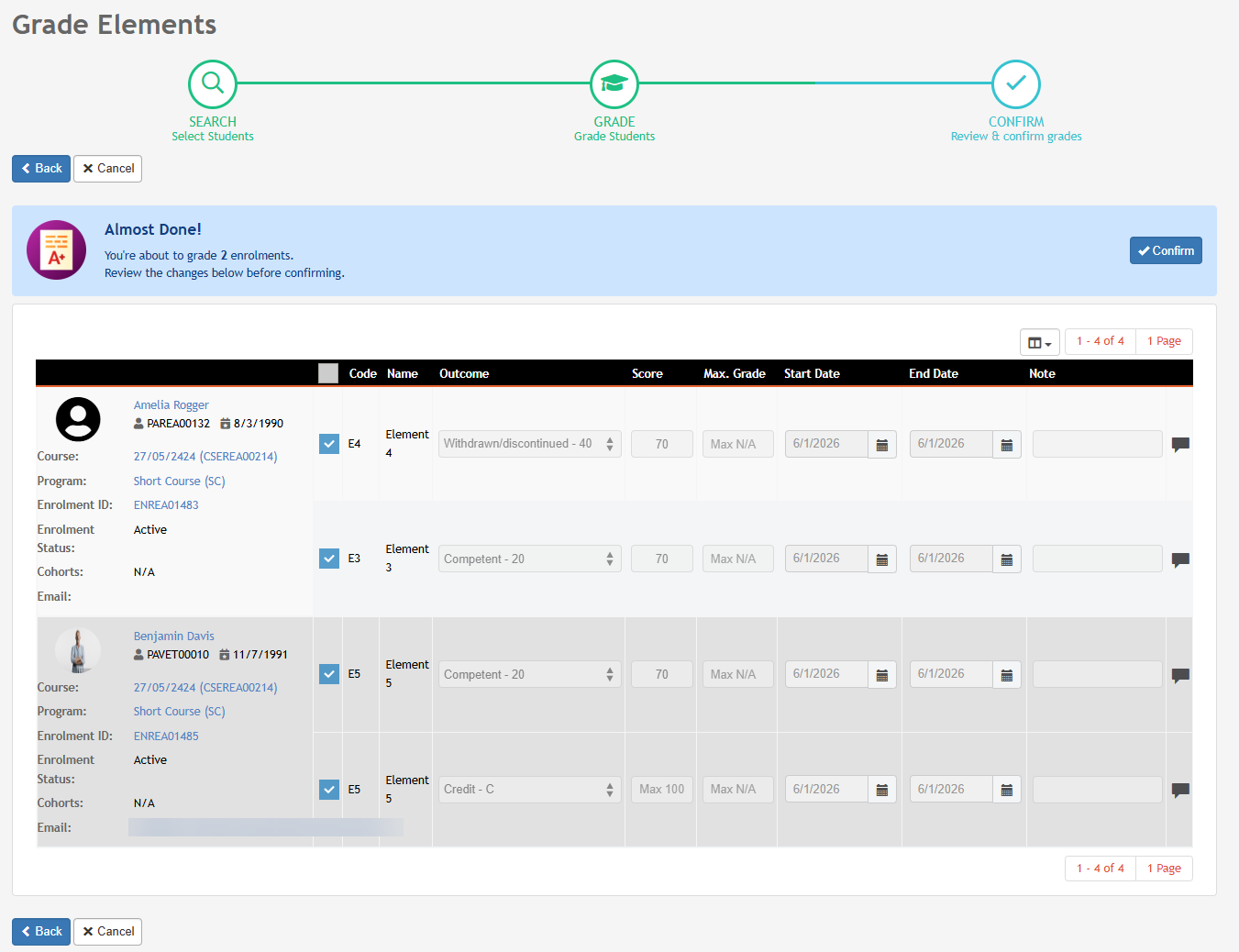 Process: Updating Student Grade Elements