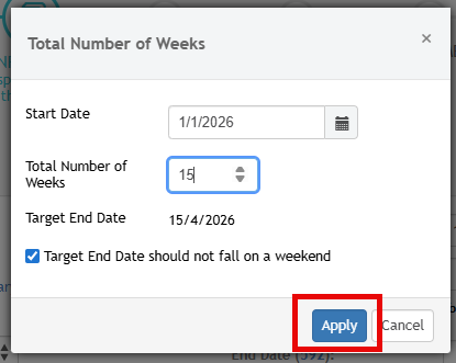Generating Target End Dates from Total Number of Weeks