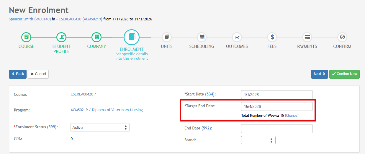 Generating Target End Dates from Total Number of Weeks