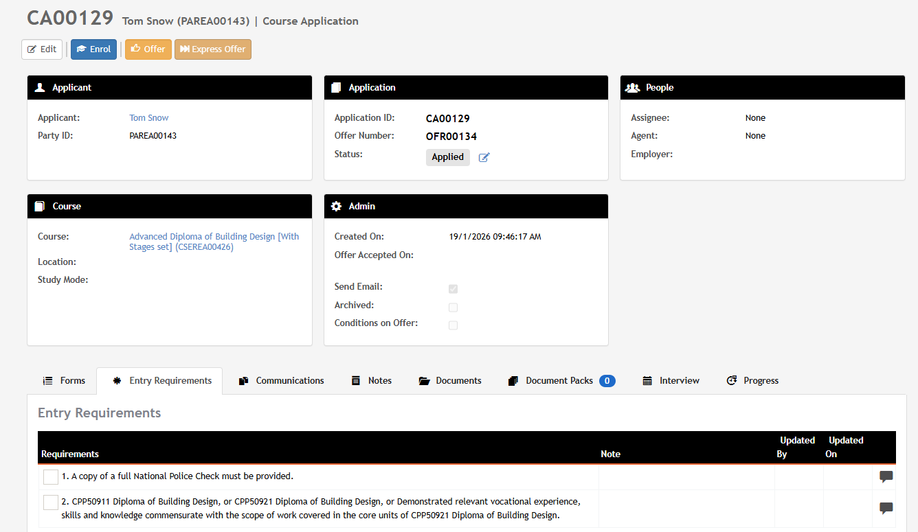Managing Entry Requirements