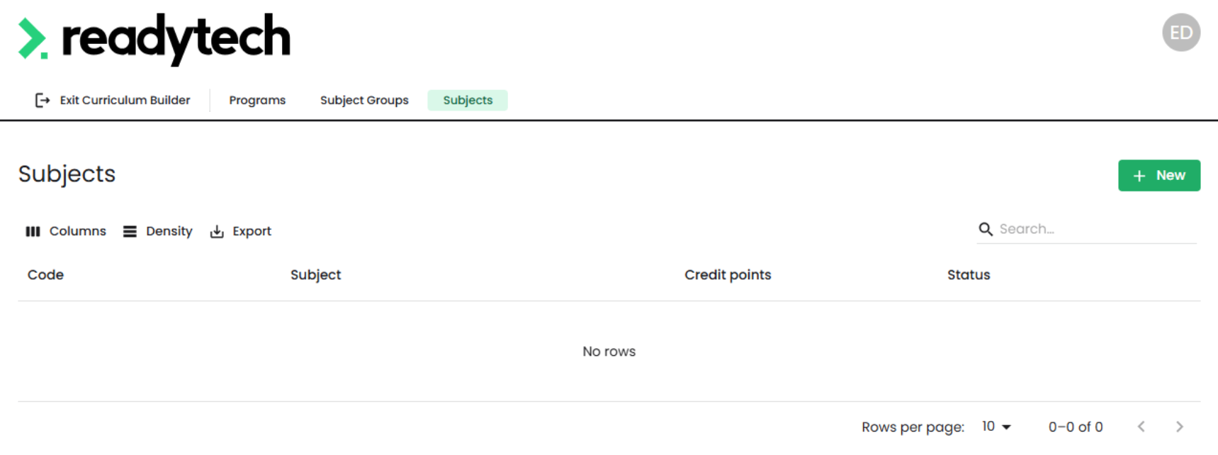 Curriculum Builder - Subject Management