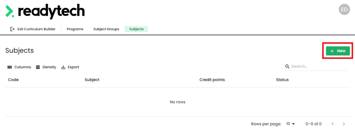 Curriculum Builder - Subject Management