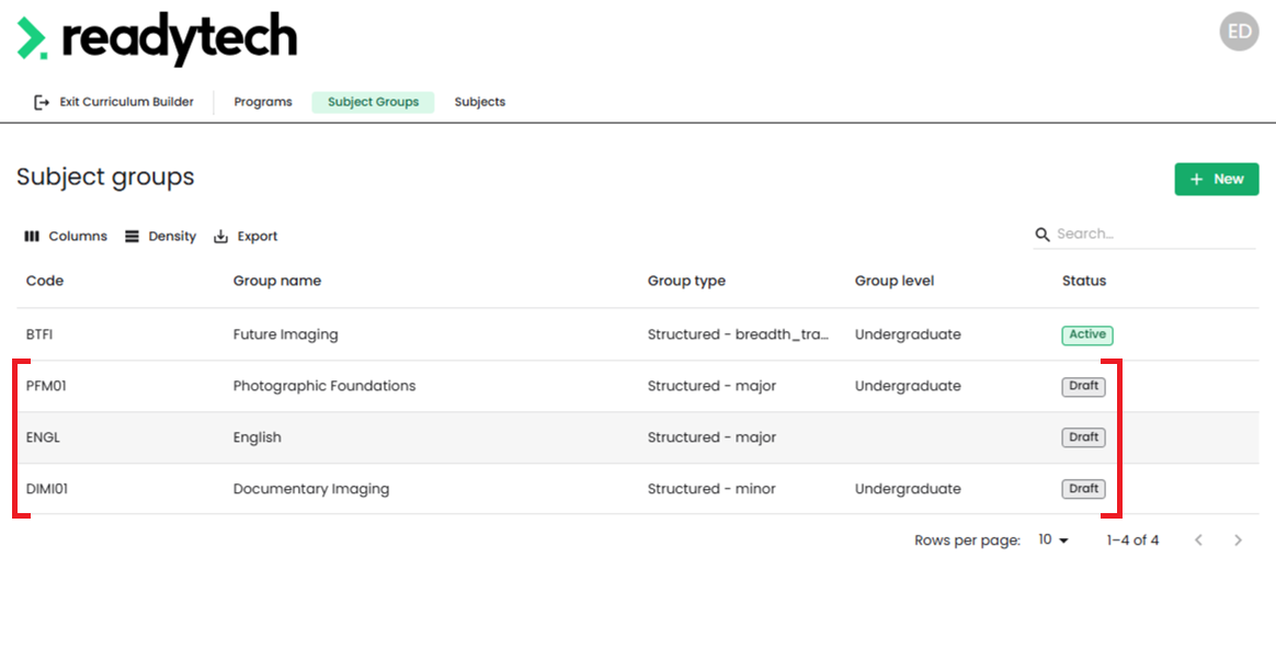 Curriculum Builder - Subject Management