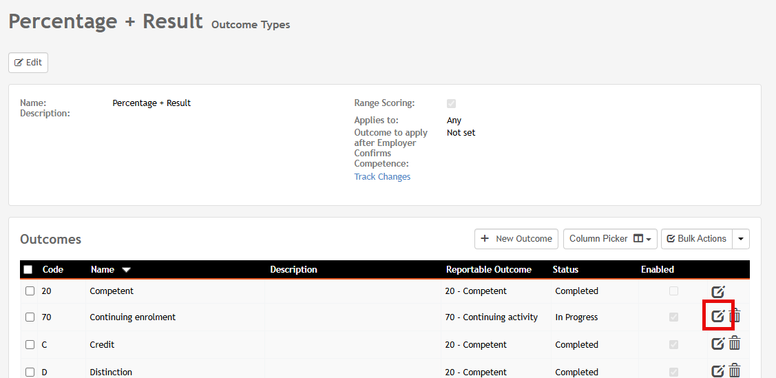 Process: Add/Edit Outcome Types